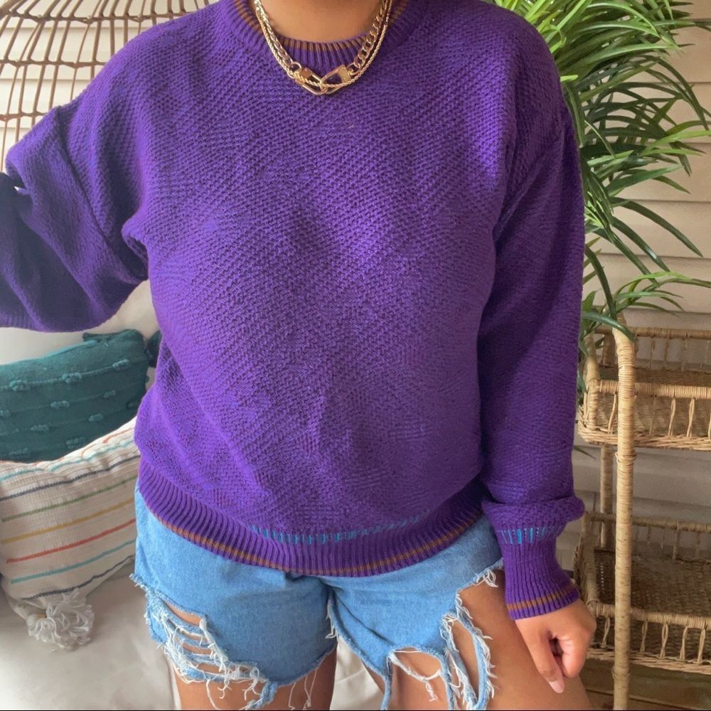 Vintage 90’s Grandpa Purple Retro Sweater SZ M - Picture 6 of 6